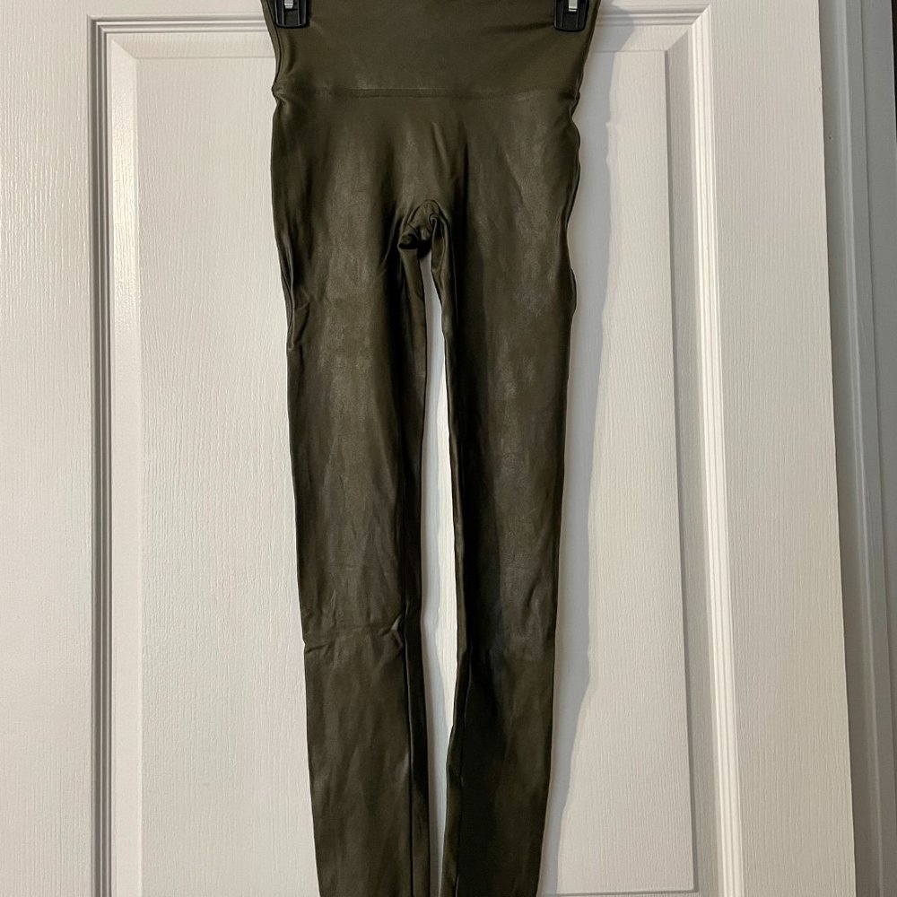 Spanx Faux Leather Leggings- Olive Green, SMALL